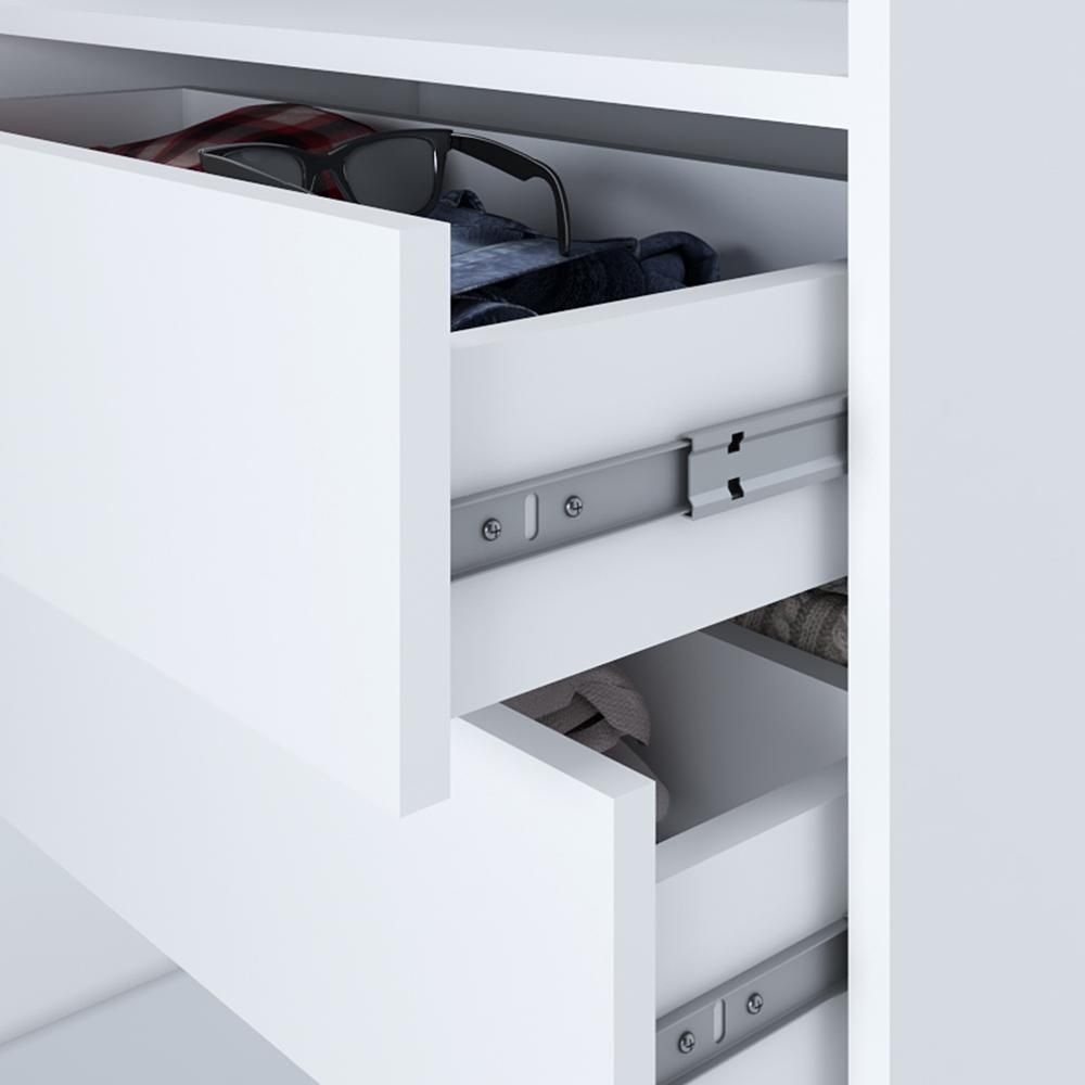 Schwebetürenschrank 200 cm, 3-türig, mit Spiegel & 4 Schubladen, Retro-Stil, Kleiderschrank VILUNO 1 in Weiß