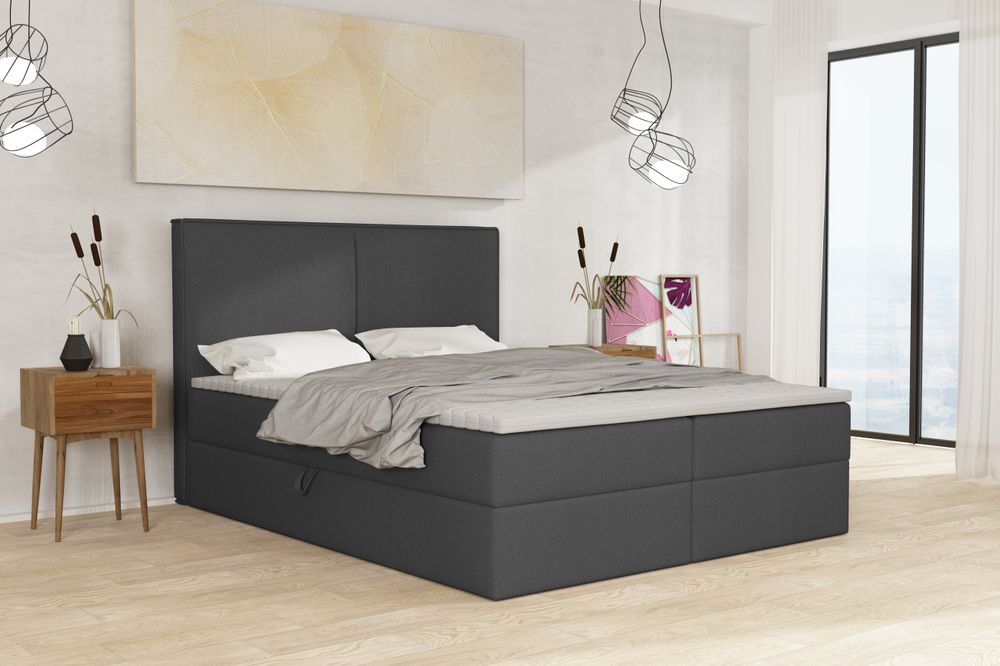 Emoebel24 Boxspringbett mit Topper und 2 Bettkasten, Polsterbett, Doppelbett 200x200 cm Lamos Schwarz