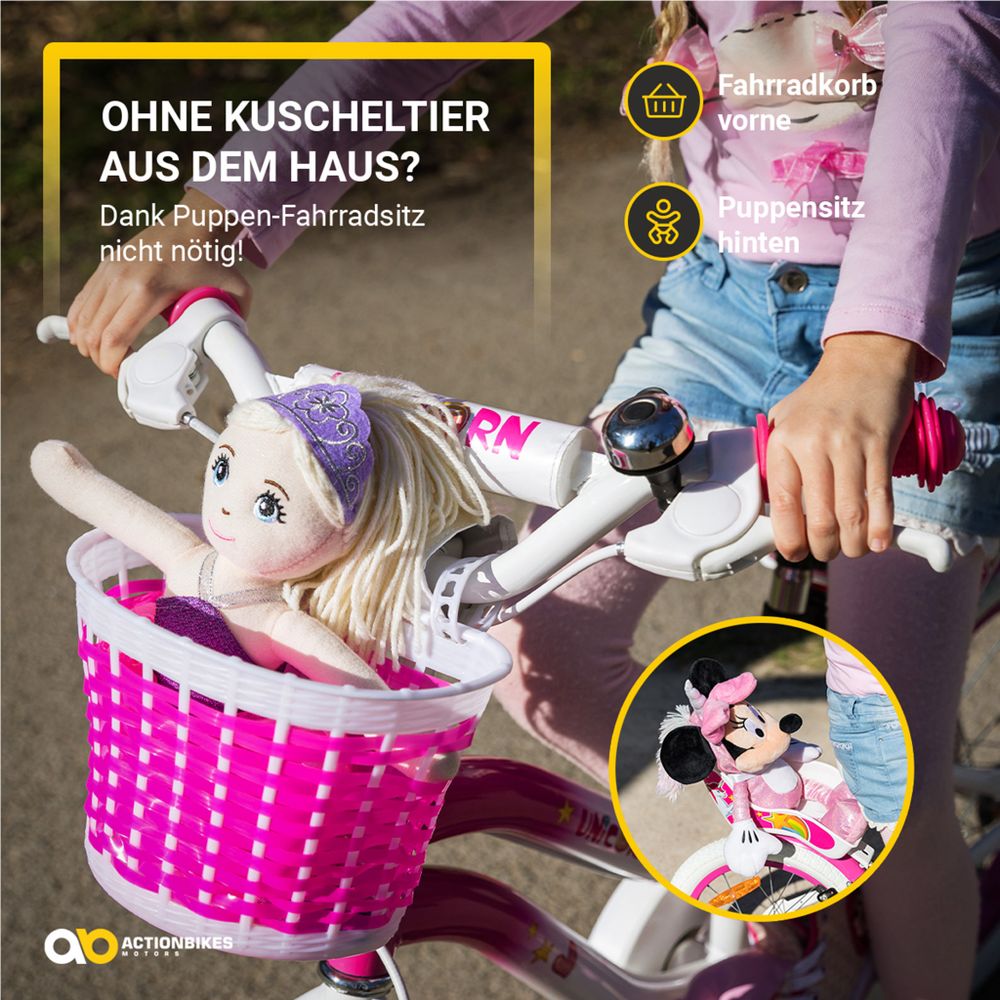 Actionbikes Kinderfahrrad Unicorn 16 Zoll | Kinder Fahrrad - V-Brake Bremsen - Kettenschutz - Fahrradständer - Antirutschgriffe - 6-9 Jahre (Pink)
