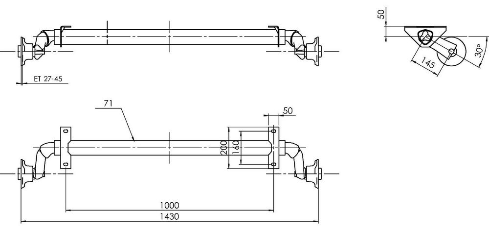 AL-KO ungebremste Achse 750 kg OPTIMA 1000 mm für leichte Anhänger