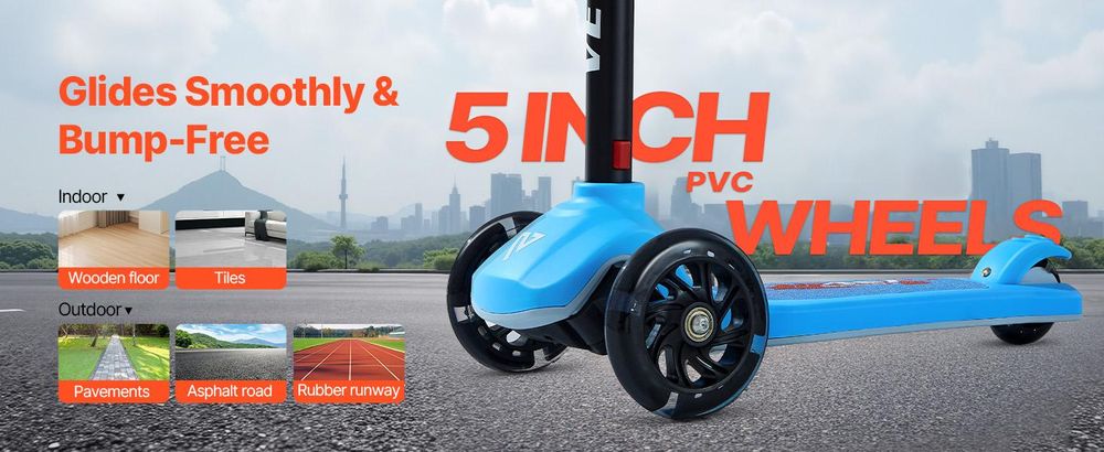 VEVOR Scooter (3 Räder) ab 3 Jahren, Cityroller Kinderroller mit leuchtenden Rädern & höhenverstellbarem Lenker & rutschfestem Deck & leichtem Aluminiumrahmen, Tretroller bis zu 75 kg, Blau