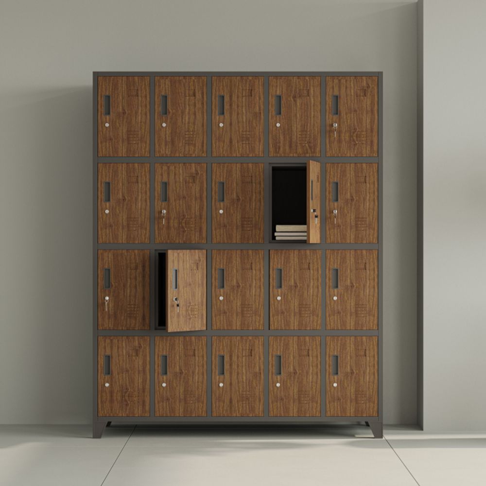 Umkleideschrank 5B4A Fächerschrank Schließfachschrank mit 20 Fächern Wertfachschrank Metall Pulverbeschichtung 172 cm x 136 cm x 45 cm (H x B x T) Farbe: Anthrazit-Holzoptik