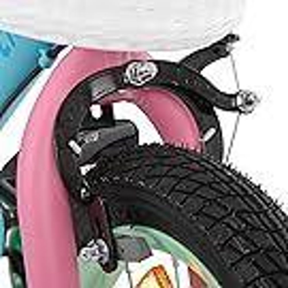 HILAND Macaron 14 Zoll Kinderfahrrad für Mädchen & Jungen ab 3 4 5 6 7 Jahren, mit Korb & Stützrädern, Rosa