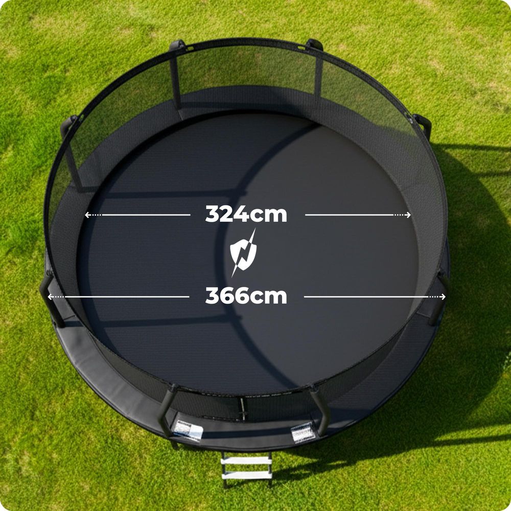 Thunder Gartentrampolin Elite 366 cm 12 ft Innennetz 150 kg Schwarz