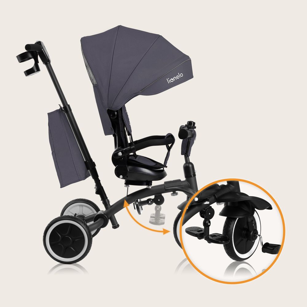 Lionelo Tris Plus dreirad laufrad bis 25 kg Kinderdreirad Lenkstange Baby Kinderwagen Montage ohne Werkzeug - Grau