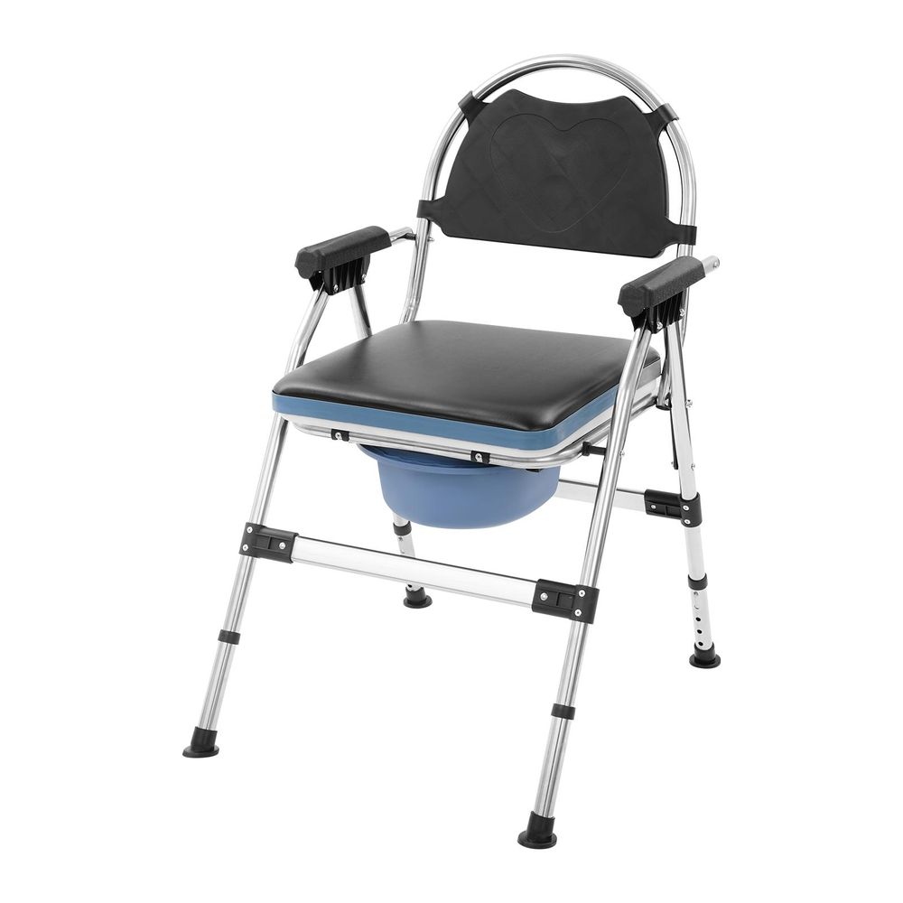 Toilettenstuhl für Senioren, klappbarer Toilettenstuhl mit verstellbarer Höhe, Duschstuhl mit Armlehnen und Rückenlehne