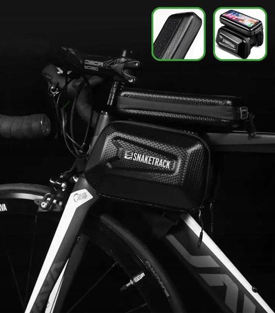 Forever Support de téléphone portable pour vélo Snake Track avec triple poche de cadre, support tactile Smartphone étanche