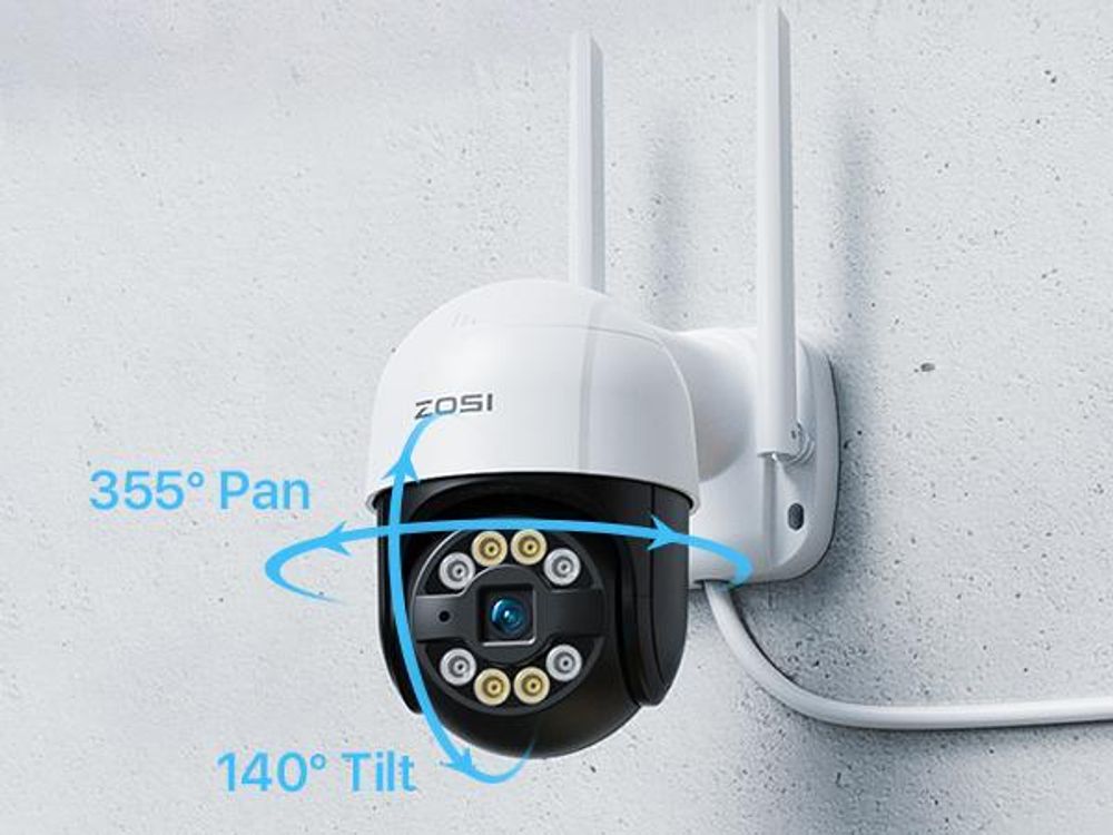 ZOSI 3MP Überwachungskamera Set WLAN Aussen ohne Festplatte, 4X Pan Tilt IP Dome Kamera 355°/140° Schwenkbar, Personenerkennung, Farbnachtsicht