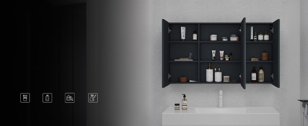 doporro Spiegelschrank Wandspiegel mit Spiegeltüren Wandschrank 80x15x70cm Hängeschrank für Badezimmer Anthrazit matt Spiegelschrank02