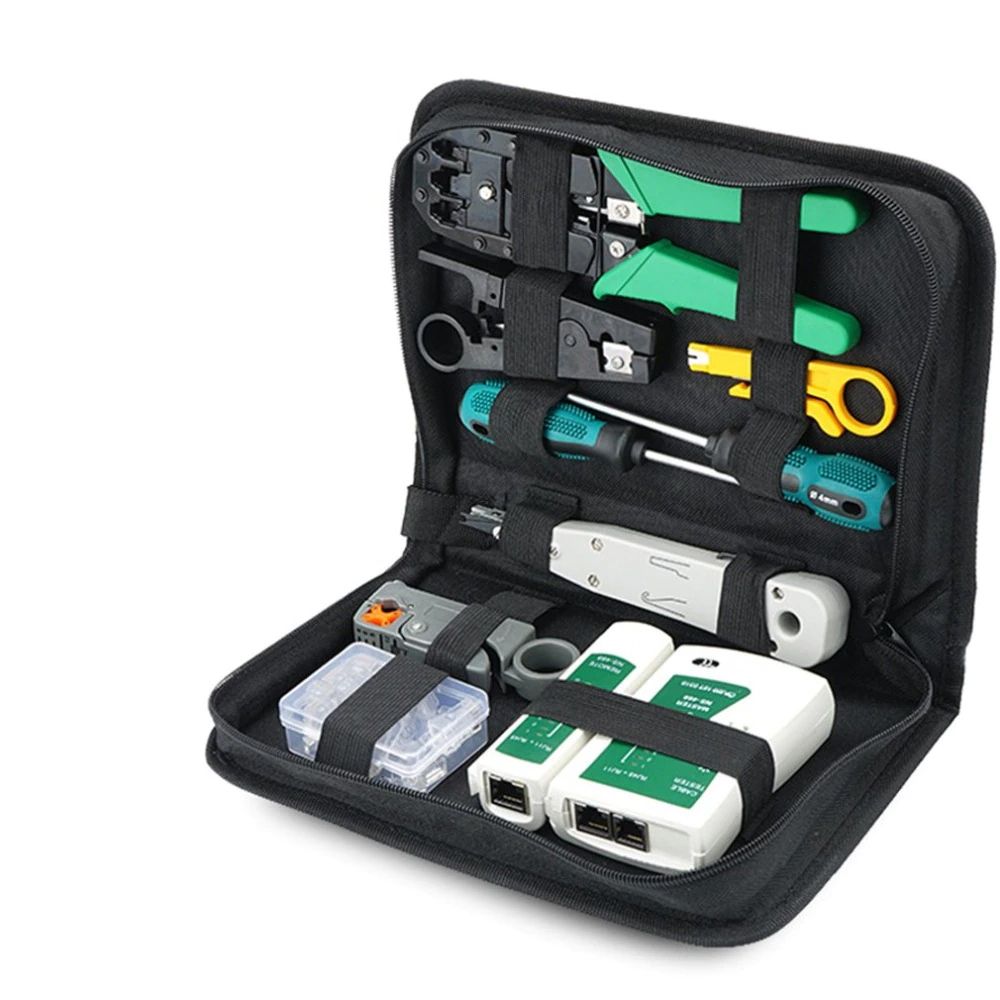 Netzwerk Werkzeug Set Etui LAN Kabel Tester RJ45 RJ1 Kabeltester Kit Auflegewerkzeug Patchkabel Reparaturwerkzeuge Haushalt Computer DSL 9in1 Retoo