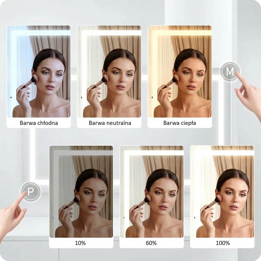 Lustro do makijażu Hollywood czarne make-up 58x46cm 18 LED barwa światła lusterko X10