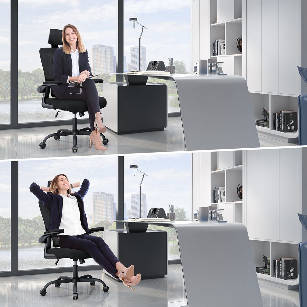 Bürostuhl – Naspaluro ergonomischer Sitz – Sessel mit 90° klappbarer Armlehne und Verstellbarer Kopfstütze – Lordosenstütze – höhenverstellbar