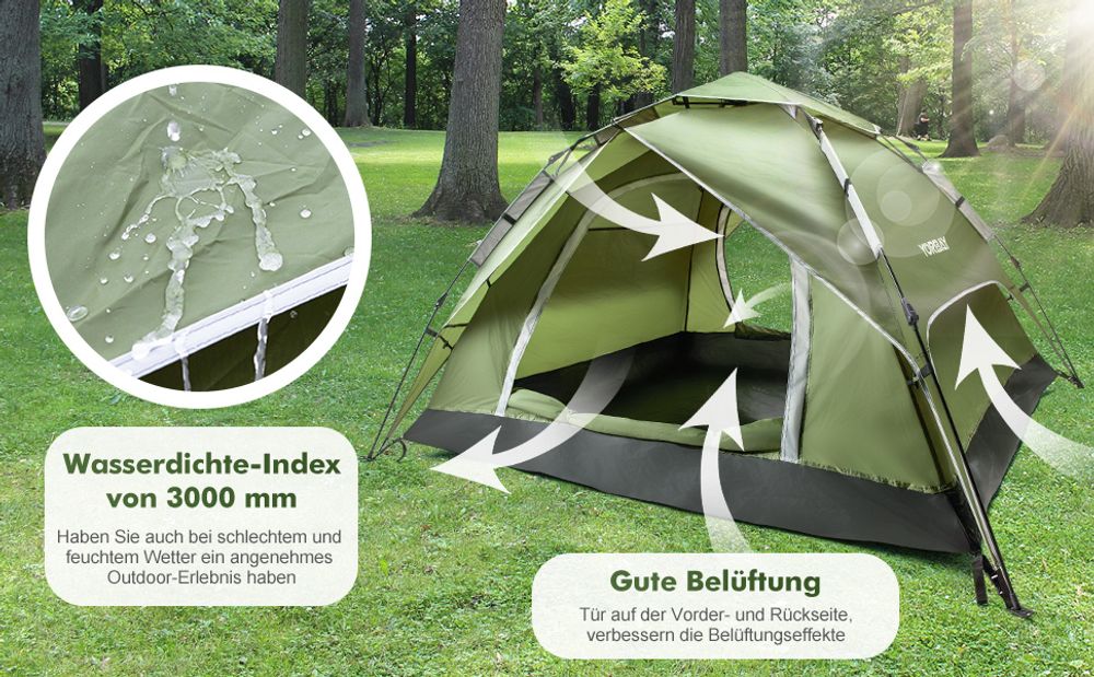 Yorbay Campingzelt Pop Up Zelte 230*230*145CM für 4 Personen ,doppelwand wasserdicht UV-Schutz Kuppelzelte Wurfzelte für Familie, Trekking, Outdoor