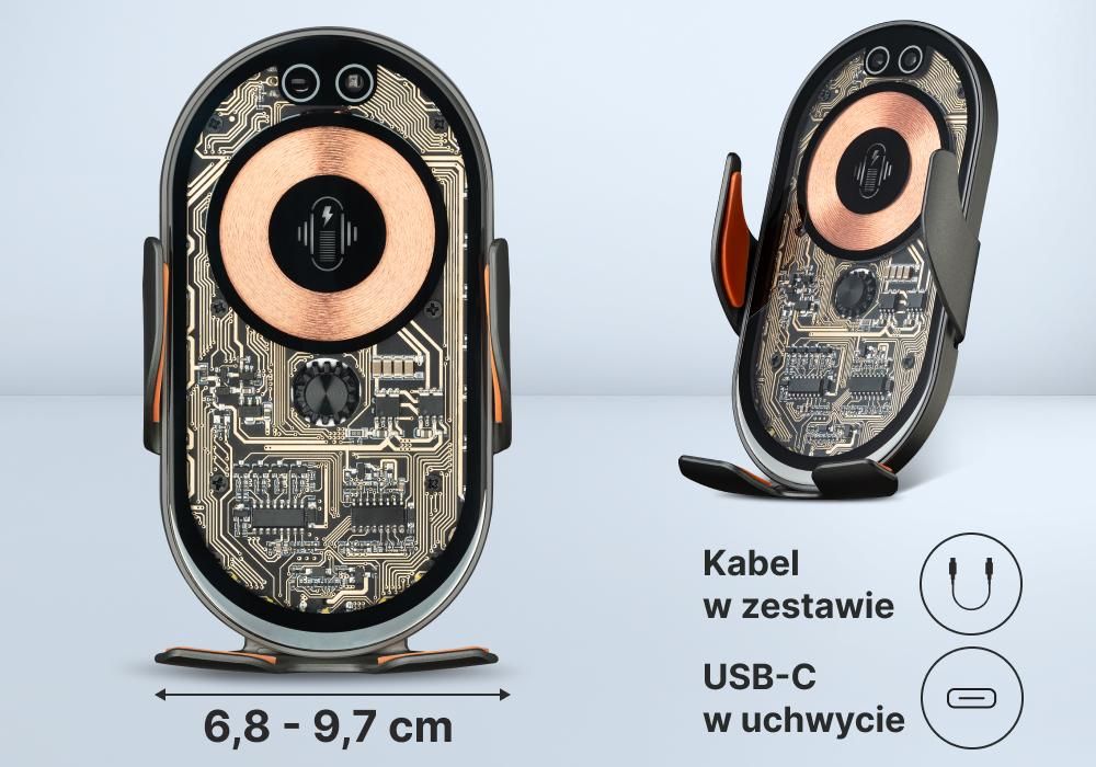 QUALO Przezroczysty uchwyt samochodowy do kratki wentylacyjnej z ładowaniem bezprzewodowym 15 W szary QTUS-K-15-18