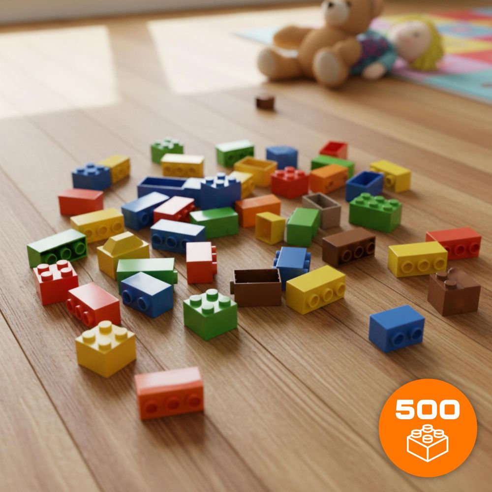 Klassische Bausteine Set 500 Teile, Kreatives Konstruktionsspielzeug für Kinder ab 3 Jahren, Bunte Bauklötze Kompatibel mit Marken, EVI TOYS Box