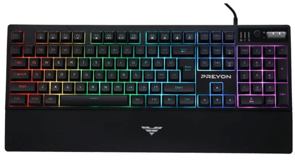 Klawiatura dla graczy PREYON Long Claw Alpha Keyboard - 104 klawisze funkcyjne - Podświetlenie RGB - Dodatkowe klawisze - Rolka głośności - Anti-ghosting - Zdejmowana podpórka magnetyczna - Przycisk wyłączania/włączania podświetlenia