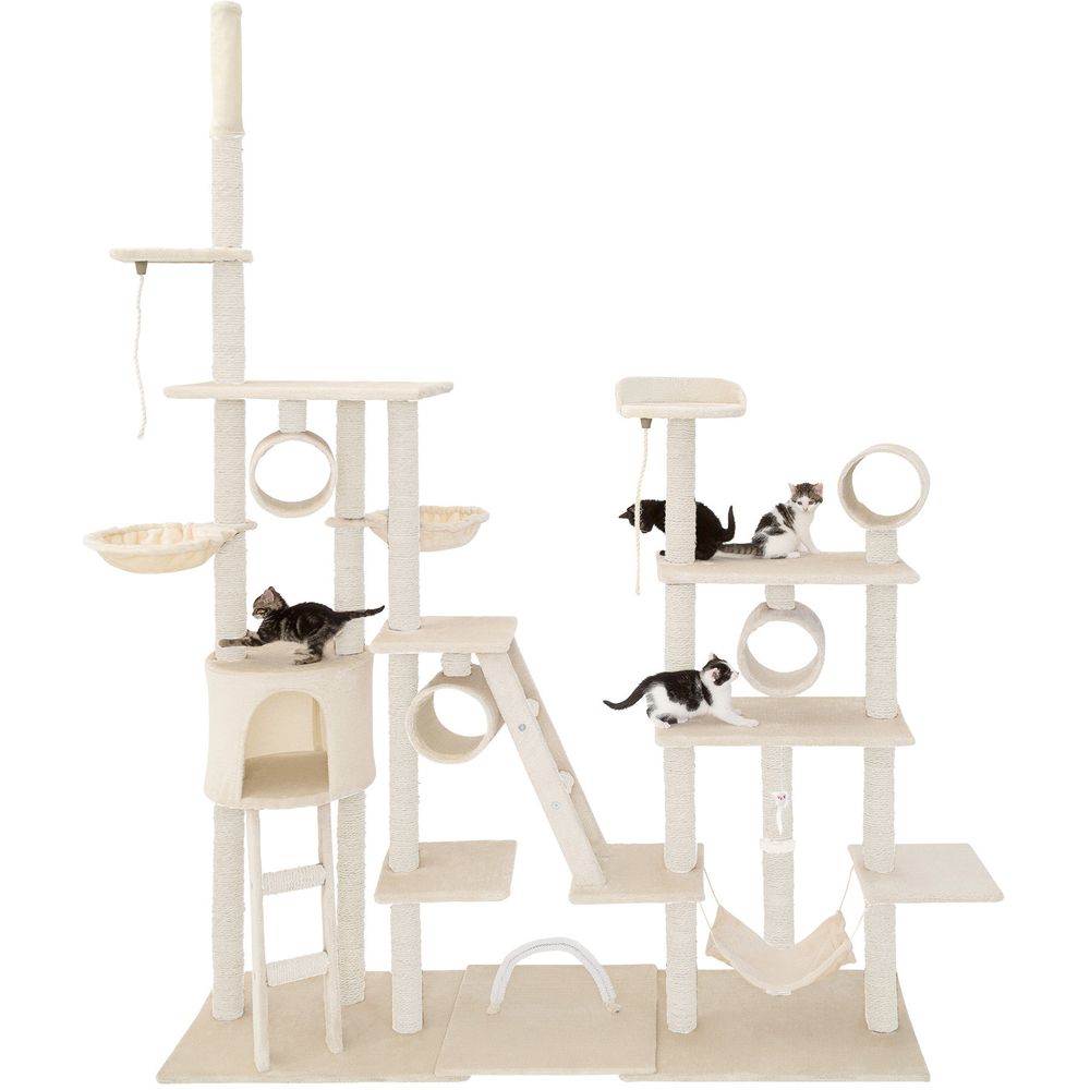 tectake® Kratzbaum Snooky 234 bis 261 cm inklusive 2 Treppen, 2 Spielkordeln, Kratzbogen, Deckenspanner und Kippschutz