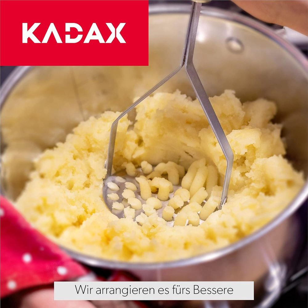 KADAX Kartoffelstampfer mit Lochplatte, Gemüsestampfer aus Edelstahl, Küchenstampfer mit ovalem Griff