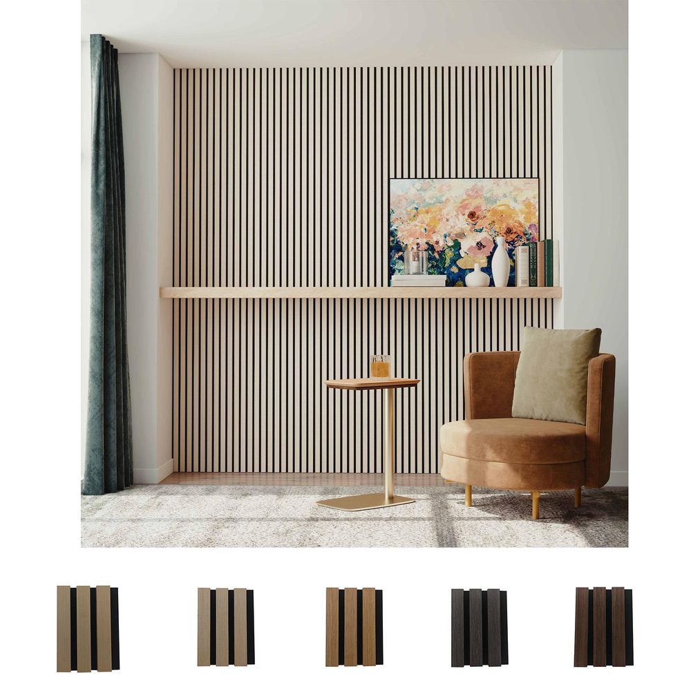 AICA Akustikpaneele Wandverkleidungen 3D-Wandpaneele aus MDF 3er-Set Maße: 240 × 60 cm Farben:Walnuss-Eiche