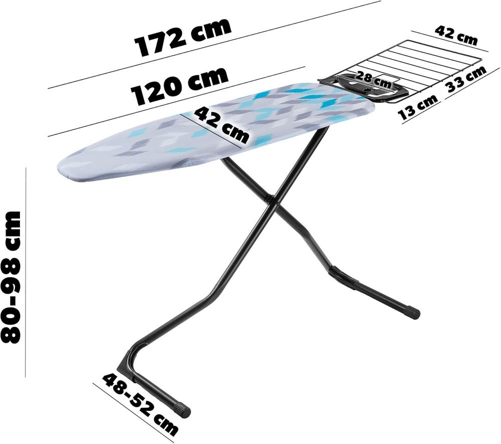 KADAX Bügeltisch mit ausziehbarer Ablage "Hem", Dampfbrett, 120 cm, Rechteckmuster