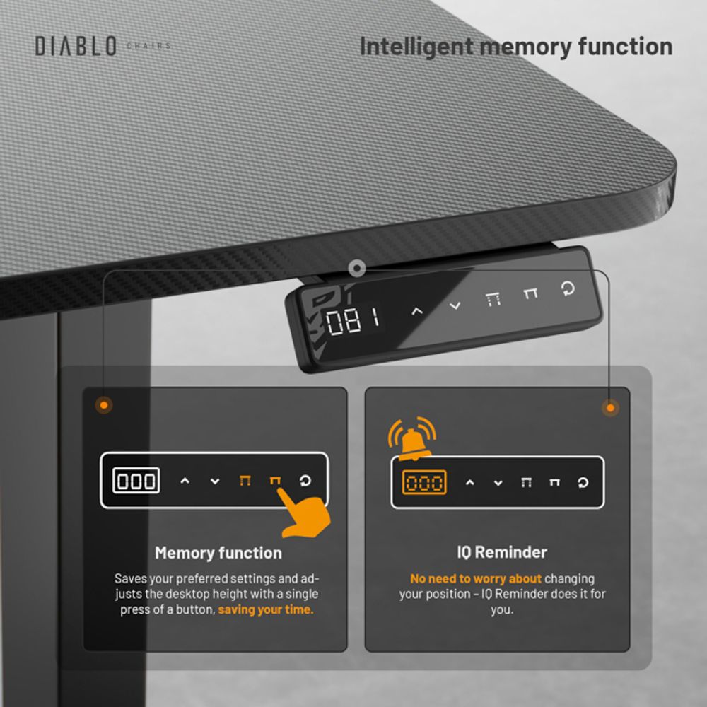 Diablo herní stůl elektrický X-Tensio počítačový stůl kancelářský stůl paměťová funkce dotykový displej výškově nastavitelný 140 cm
