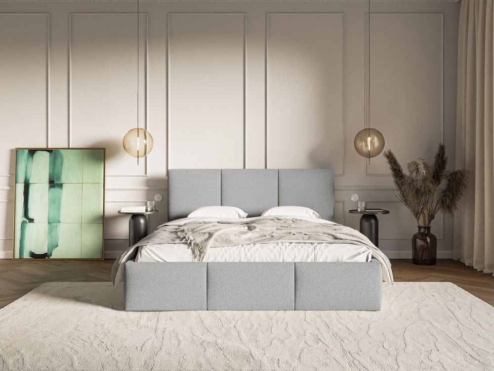FEDVE Polsterbett Fondi Slim aus Bouclé-Stoff 160x200 cm, Grau