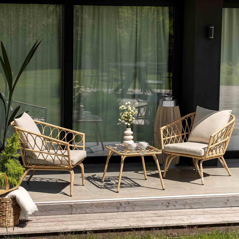 di volio sada zahradního nábytku SAVONA, zahradní nábytek lounge set z polyratanu, jídelní set pro 2 osoby, sedací souprava odolná proti povětrnostním vlivům - konferenční stolek a 2 křesla