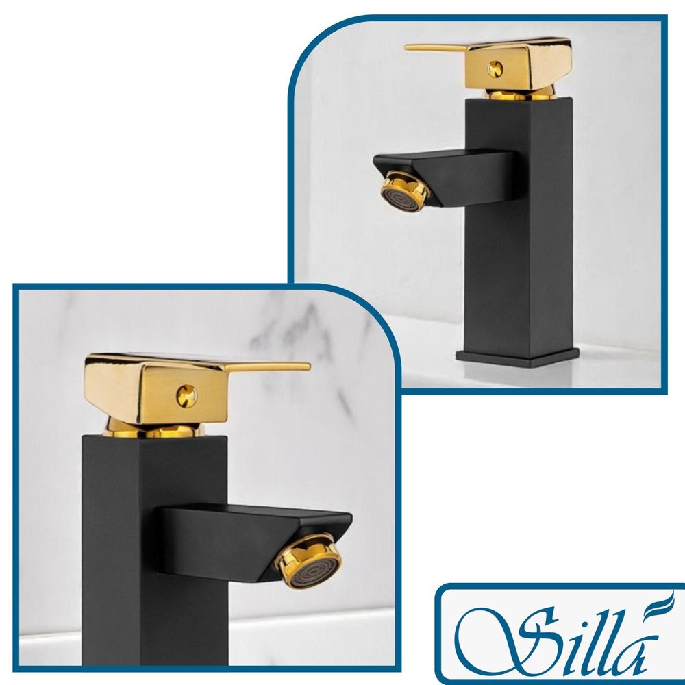 Silla, Schwarz, Gold, Wasserhahn Bad, Wasserhahn, Badarmatur, Waschtischarmatur