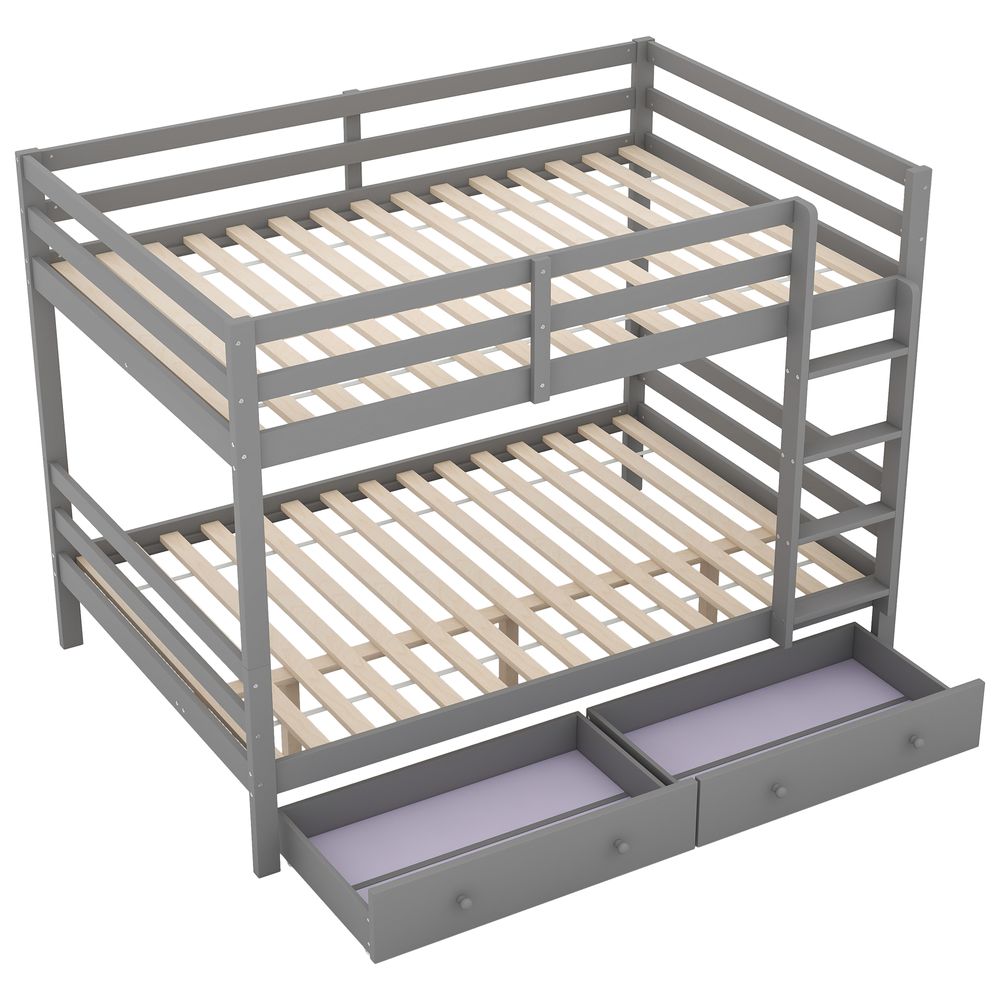 okwish Etagenbett Holzbett 140*200cm mit Stauraum- 2 Schubladen, Kinderbett Doppelbett-Hohe Geländer, ohne Matratze- Grau