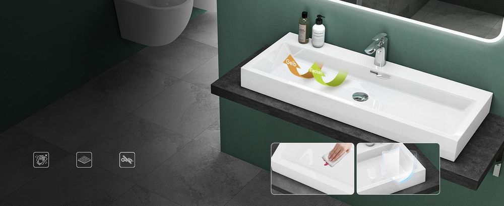 Mai & Mai Breite: 60cm Waschbecken Aufsatz-Waschschale Hänge-Becken Mineralguss in matt Anthrazit 1 Armaturenloch Bad Eckig Col06