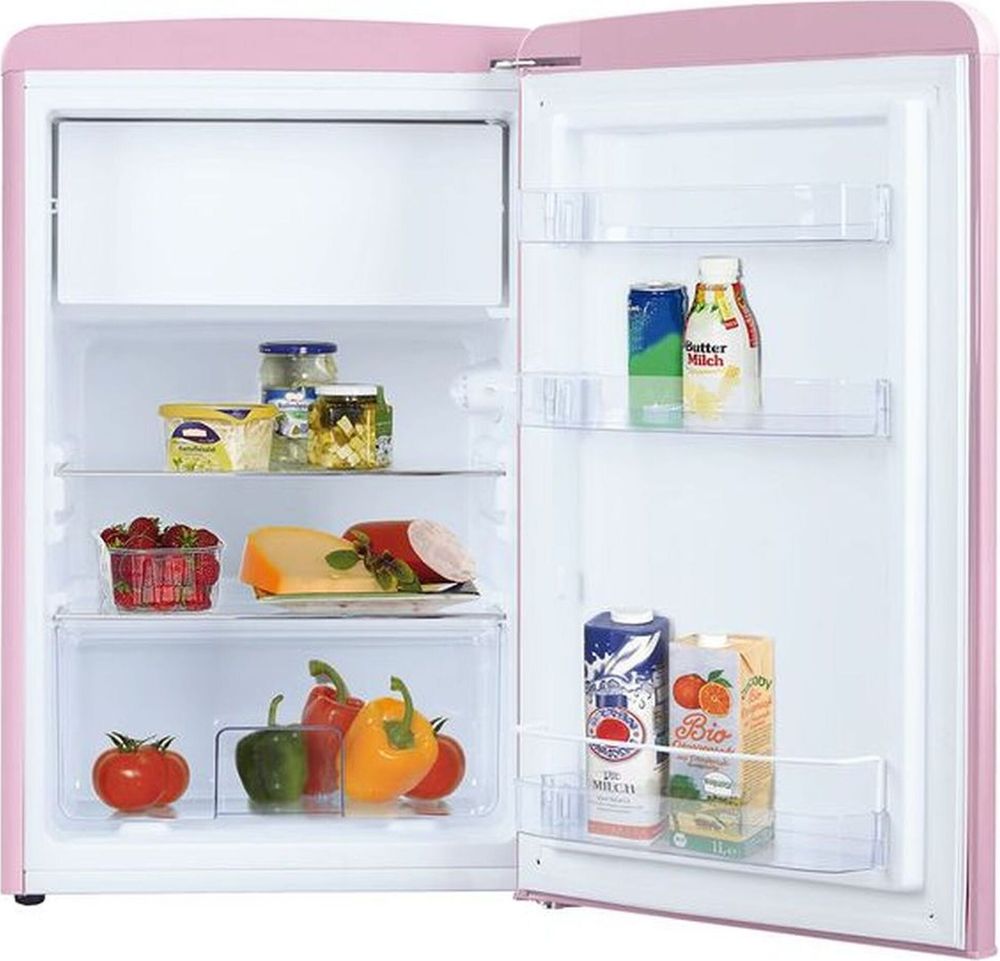 Amica KS 15616 P, Kühlschrank mit Gefrierfach im Retro Design, 85 cm Höhe, cupcake pink,