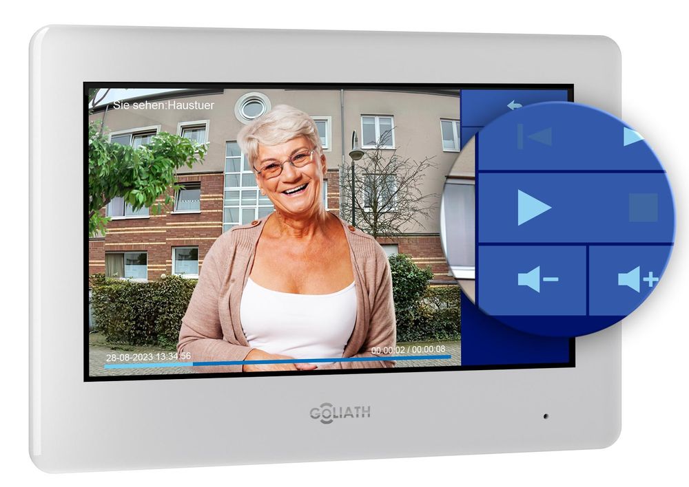 GOLIATH Basic 2-Draht Bus Video-Türsprechanlage, Full-HD, App-Steuerung, 7" Monitor in Weiß, RFID & Keypad, 1-Familienhaus, Aufputz, AV-BLS-K-01W