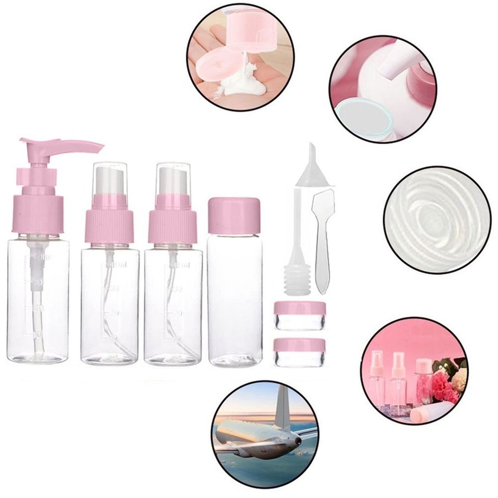 Kosmetische Reiseflasche Set 9 in 1 Reiseflaschen für Flüssigkeiten Flugzeug-Reiseset für Kosmetik / Shampoo / Duschgel / Creme Rosa Retoo