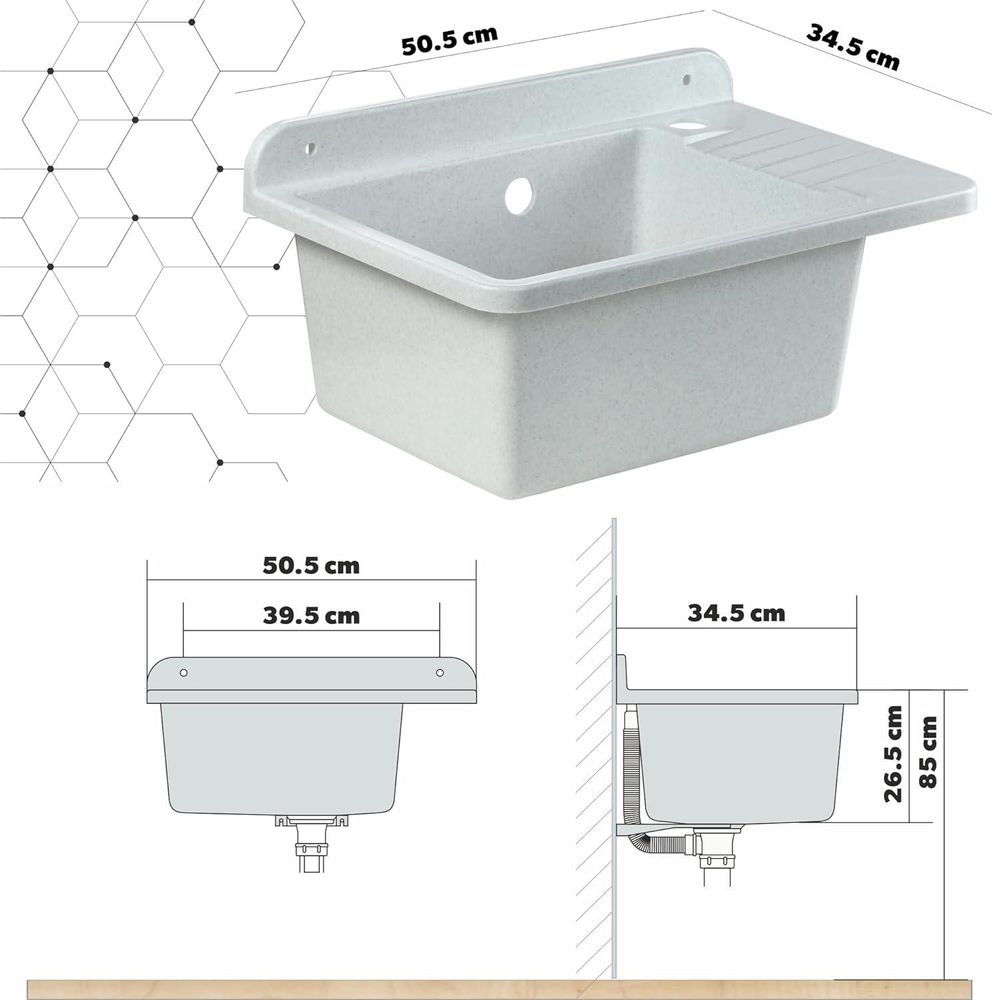 GOSPO Ausgussbecken "Tornio",Spülbecken mit Mischbatterie, Waschbecken 50cm, Weiß
