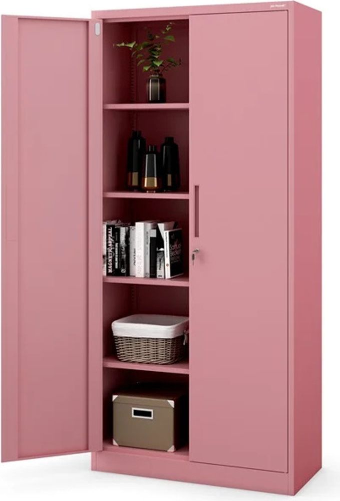 Aktenschrank Büroschrank Metallschrank Stahlschrank Werkzeugschrank Stahlblech Pulverbeschichtet Flügeltürschrank Abschließbar 195 cm x 90 cm x 40 cm Farbe: Rosa