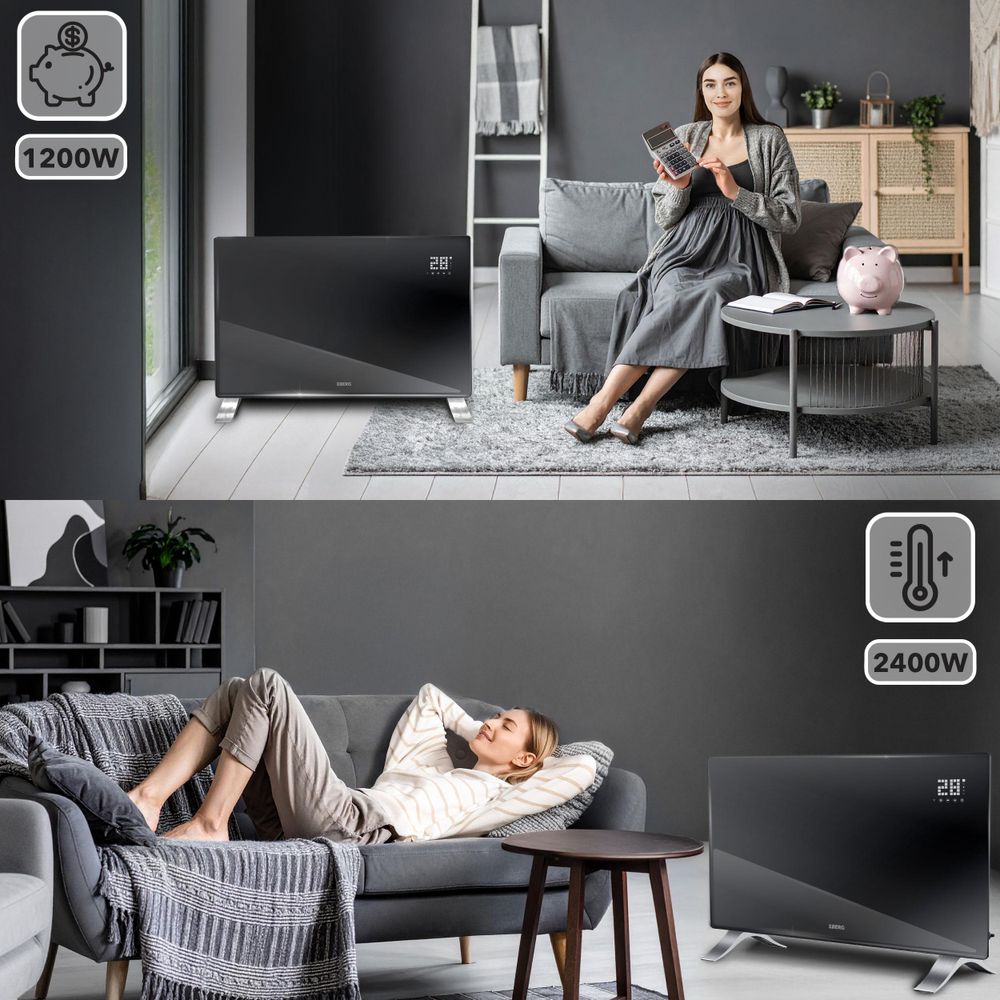 EBERG EVI PRO Grzejnik konwektorowy 2400 W Wi-Fi Szklany Panel Pilot Czarny