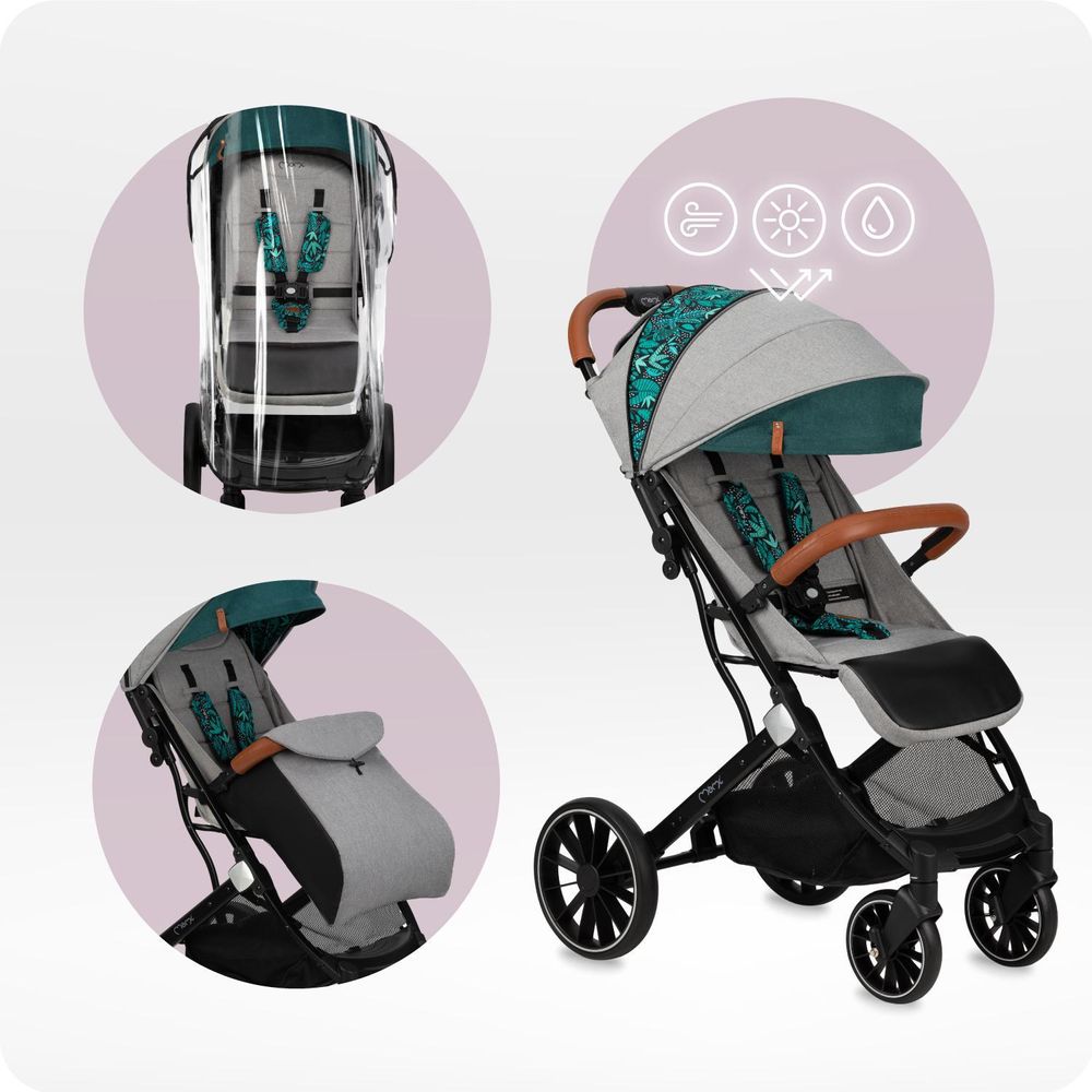 MoMi ESTELLE DAKAR Buggy Kinderwagen Bis zu 22 kg - Leicht, Moskitonetz, Schlafsack und Regenschutz - Grau-Grün