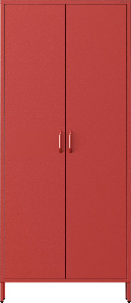 Jan Nowak Garderobenschrank aus Metall Kleiderschrank 2 Türig Flavio Ablagen Kleiderstange leiser Magnetverschluss geräumig, 80 x 185 x 45 cm, Rot