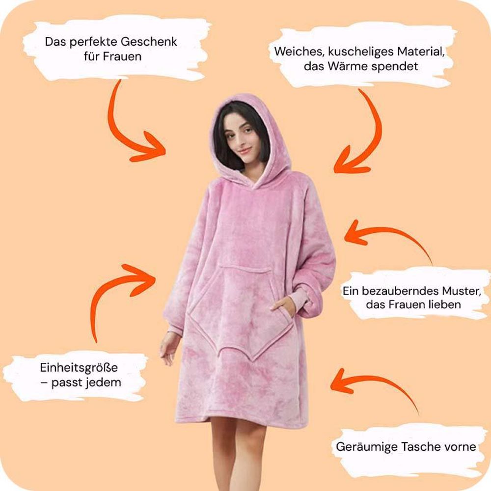 Kuschelige Hoodie Decke mit Ärmeln (Rosa) – Vielseitiger Deckenpullover für Damen und Herren, Einheitsgröße – Perfekt für Wintertage