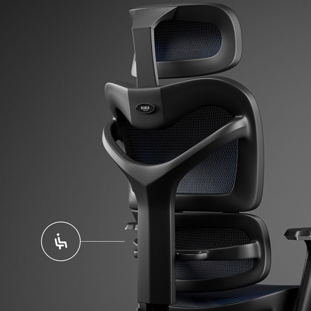 Diablo V-Commander Ergonomischer Bürostuhl Schreibtischstuhl Chefsessel 3D Armlehnen Verstellbare Kopfstütze & Sitzfläche Netzstof Farbe: Schwarz-Blue