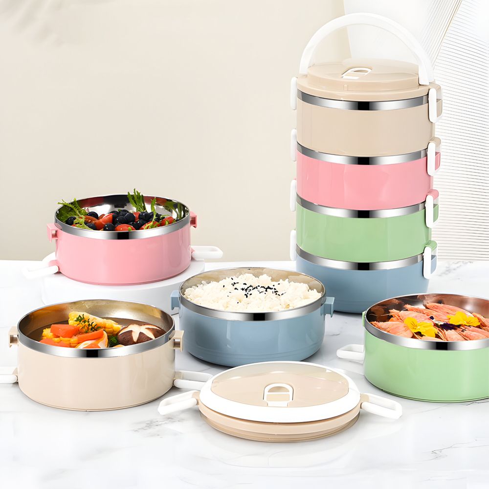 Thermo Lunchbox Edelstahl Lunchpot 4 Tier Box Tragbare Picknick Essen Wärmer Behälter 6-8 Stunden Heiß 12 Stunden Kalt Retoo