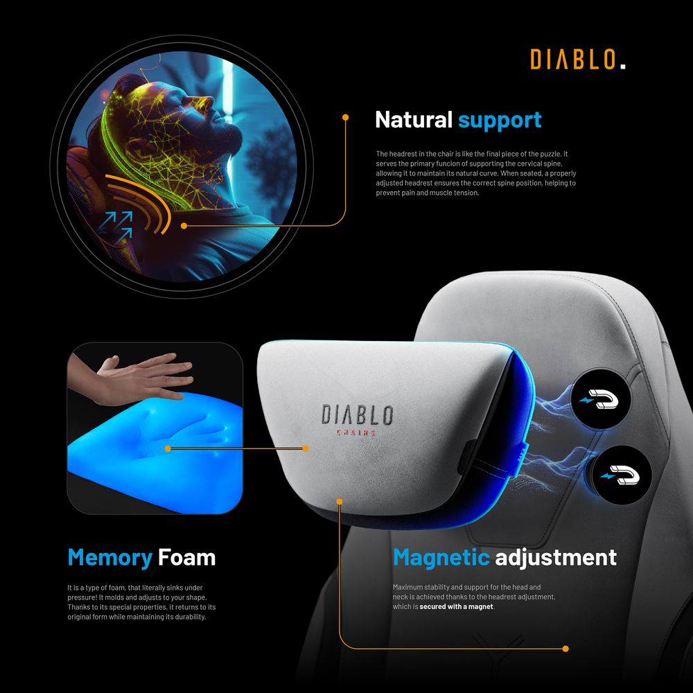 Diablo X.Eye Prime Gaming Stuhl mit Kühlfunktion Bürostuhl Schreibtischstuhl, Belastbar bis 140 kg, Größe Normal, Farbe Grau