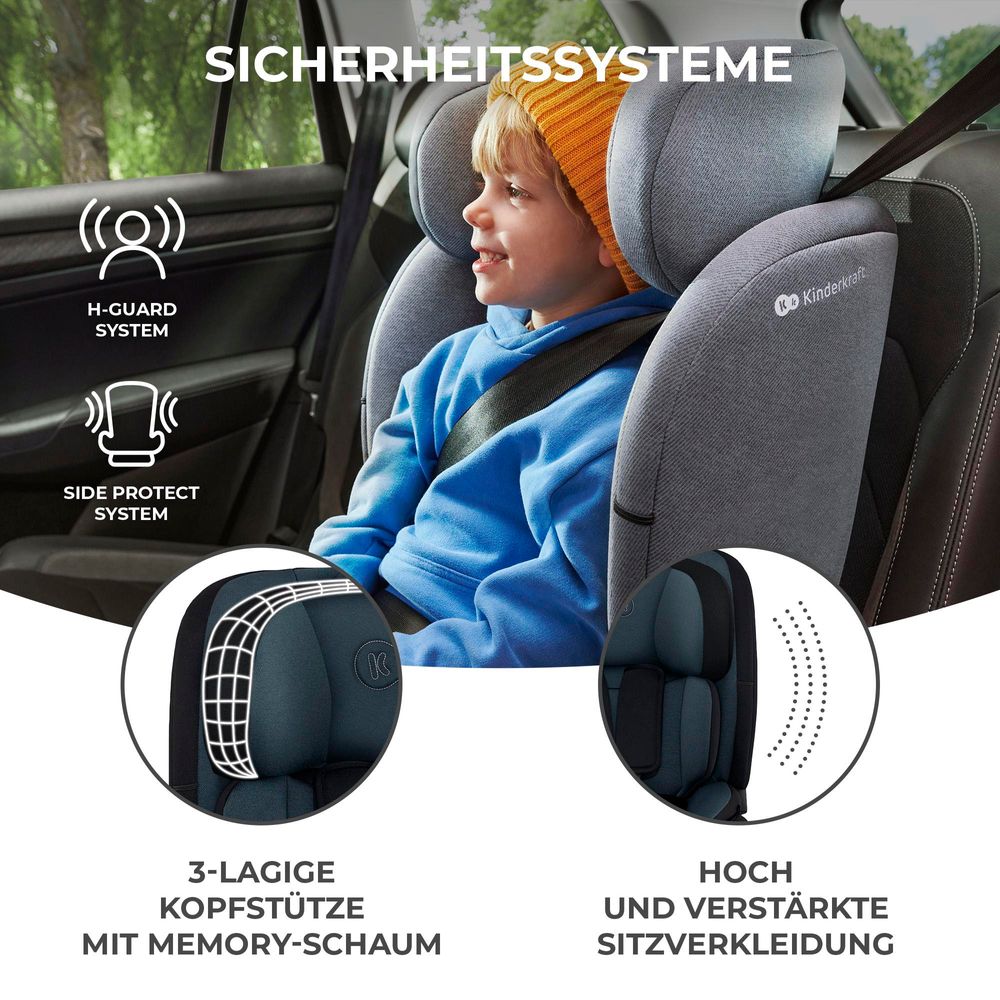 Kinderkraft ONETO3 i-Size Kindersitz 76-150 cm - ISOFIX & TOP TETHER - 3-lagige Kopfstütze - RECLINING-Funktion - ab 15 Monate bis 12 Jahre - Grau