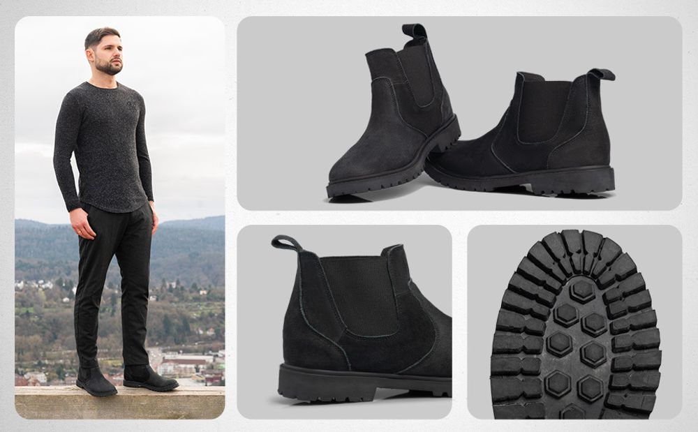 PAULGOS Herren Chelsea Boots Echtes Leder, Stiefeletten Größe 39-47 in 3 Farben