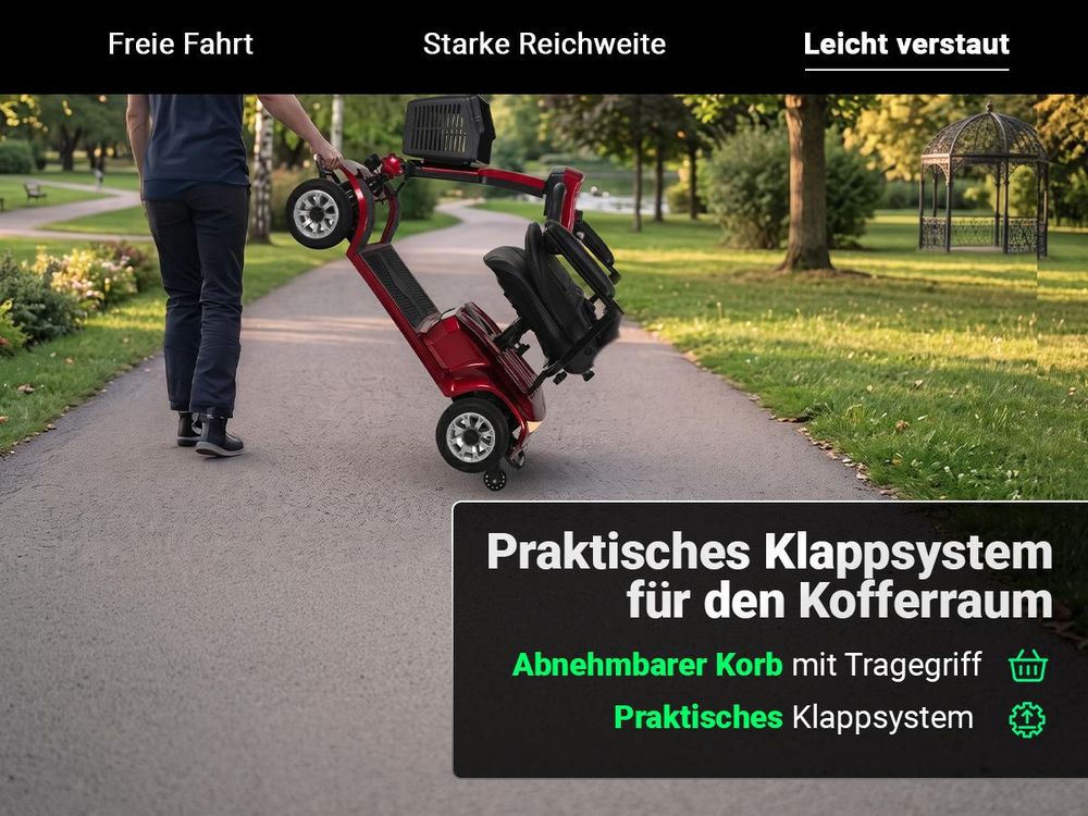 eFlux Mobility M1 Elektromobil | Elektro Senioren Roller - E-Scooter - Tiefeneinstieg - Schwenksitz - Einhand Steuerung - Klappbar - 20 km (Rot)