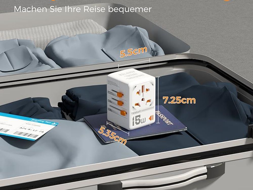 TESSAN Reiseadapter Weltweit Universal Reisestecker mit 1 USB C und 2 USB A Internationaler Steckdosenadapter