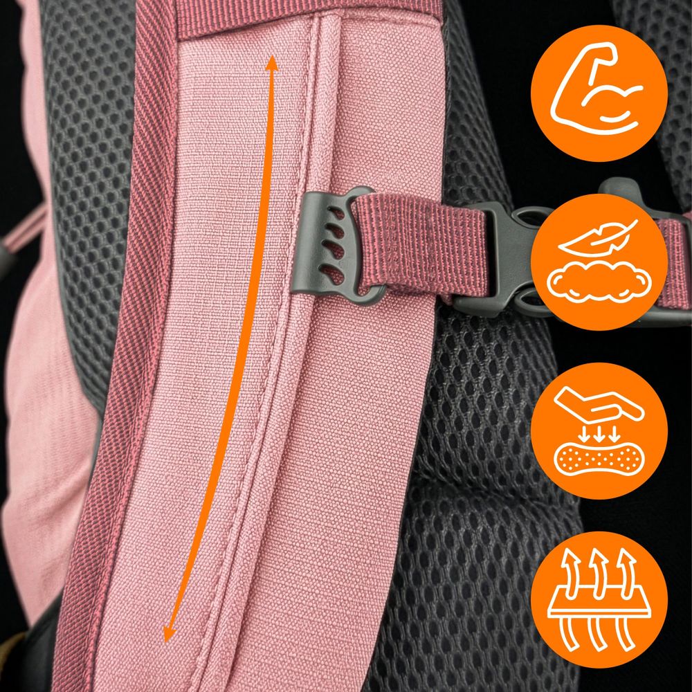Plecak Turystyczny Trekkingowy Górski 25L EVI SPORT TRAILPACK Męski Damski Mocny Wodoodporny z Pokrowcem Laptop Miejski Rowerowy - różowy