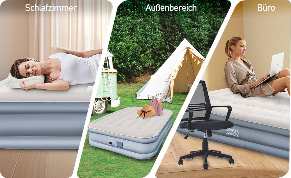Sumosuma Luftmatratze XL Luftbett mit Kopfkissen Elektrischer Pumpe, 200×150×40 cm Luftbett Selbstaufblasend für 2 Personen Campingmatratze