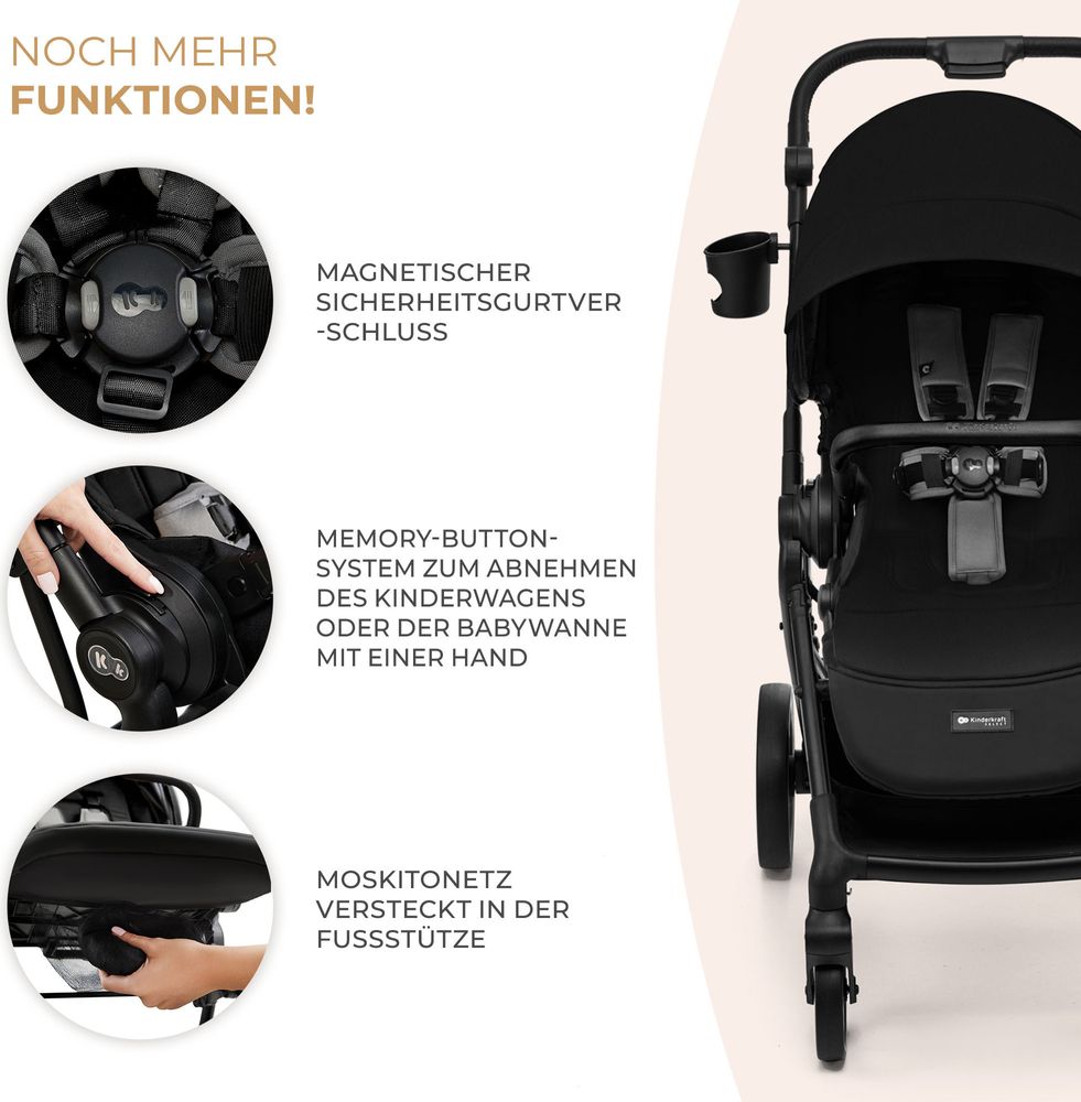 Kinderkraft YOXI 2-in-1 Kinderwagen bis 27 kg - Babywanne & Sportaufsatz - leicht - pannensichere Räder - TRAVEL SYSTEM - Grün