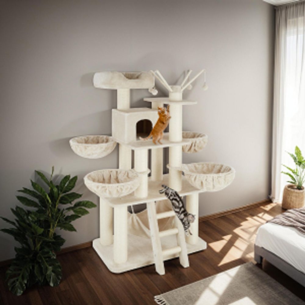 tectake® Kratzbaum Gismo 195 cm inklusive Treppe, 4 Spielbällen und Kippschutz